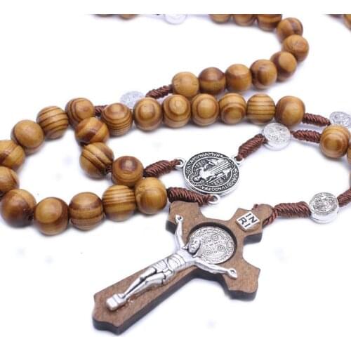Rosary Catholic rosary necklace handmade wooden cross necklace religious jewelry Gift SN3747
