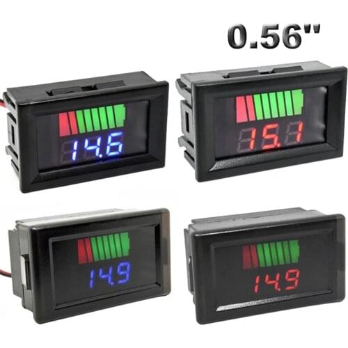 LCD Digital 0.56'' Red Blue Voltmeter 12V 24V 60V 72V Battery Capacity Indicator Lead Acid Power Car Motorcycle Voltage Tester