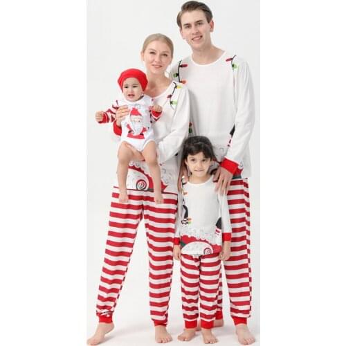 Father Mother Kids Baby Romper Sleepwear Family Look Family Matching Christmas Pajamas Santa Claus Striped Print