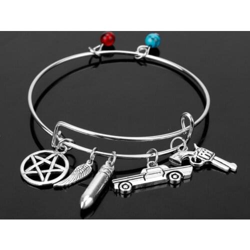 Dongsheng jewelry Women Bangle Supernatural Inspired Accessories Dean Winchester Gun Pentagram Charms Bracelets Bangles
