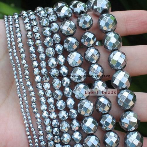 Faceted Natural Hematite Silver Color 2-12mm Round Loose beads,For DIY Jewelry Making !We provide mixed wholesale for all items