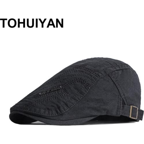 TOHUIYAN Mens Berets Caps Casual Cotton Newsboy Hats Outdoor Gorra Hombre Flat Cap Unisex Duckbill Visor Ivy Hat For Women