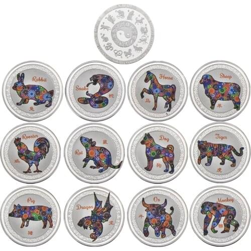 China Year Zodiac Coins Collectible with Coin Holder Silver Planted Bullion Challenge Coins Christmas Gift