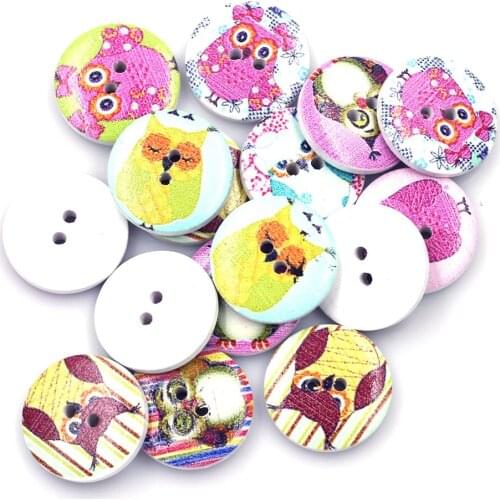 10PCS 20mm Mixed Round Wood Sewing Buttons 2 Holes Animal Owl Pattern Art Clothes Scrapbook Knitting Bag Gift Decor Accessories