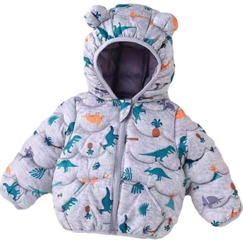 Boys Girl Hooded Coats 2021 Winter Fashion Cartoon Print Down Jacket Coat Children Short Cotton Clothes Baby Thin Warm Outerwear