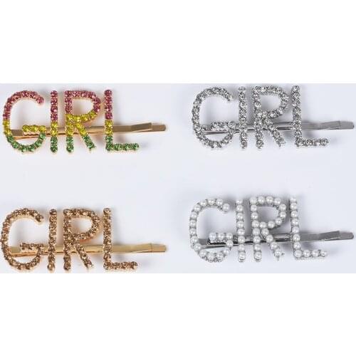 Luxuy Crystal Letter GIRL Hairpins Woman Fashion Pearl Hair Clip for Women Hairpin Hair Accessories Rhinestone Lovely Barrettes