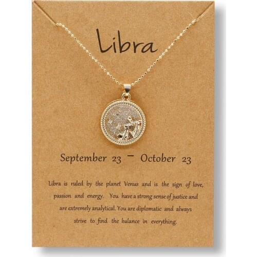 Trendy Female 12 Constellation Pendant Necklace Charm Gold Chain Zodiac Sign Choker Necklaces for Women Men Collar Jewelry Gift