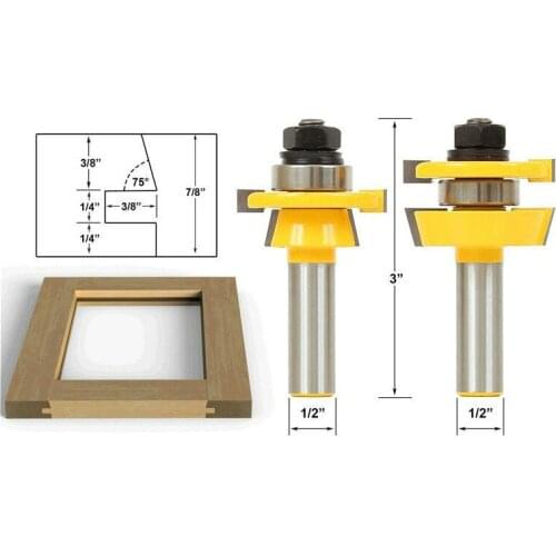 Rail & Stile Router Bit Set - Shaker 2 Pc 1/2" Shank door knife Woodworking cutter Tenon Cutter for Woodworking Tools