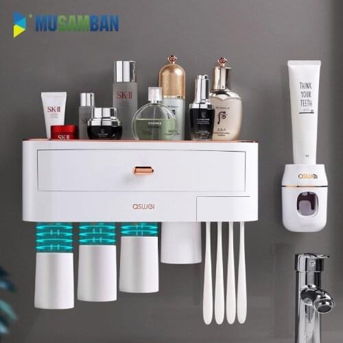 MUSAMBAN Wall-mounted Magnetic Multifunctional Toothbrush Holder Automatic Toothpaste Squeezer Dispenser Bathroom Accessories