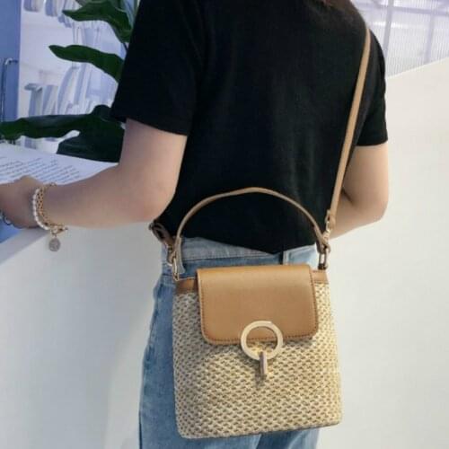 Small Straw Bucket Bags For Women 2021 Summer Crossbody Bags Lady Travel Purses and Handbags Female Shoulder Simple Bag
