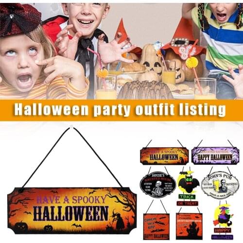 Newly Halloween Wooden Hanging Ornament Rustic Door Sign Creative Wall Art Decoration for Home Living Room Bedroom