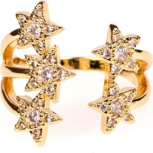 EYIKA Delicate women gold Resizable Ring moon star Cubic zirconia Multilayer Ring accessories gift All-match fashion jewelry