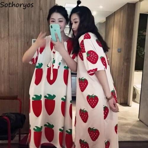 Nightgowns Women Cute Cartoon Printed Sleepwear Leisure Loose Nightwear Lounge Womens Korean Style Fashion Large Size 2XL New