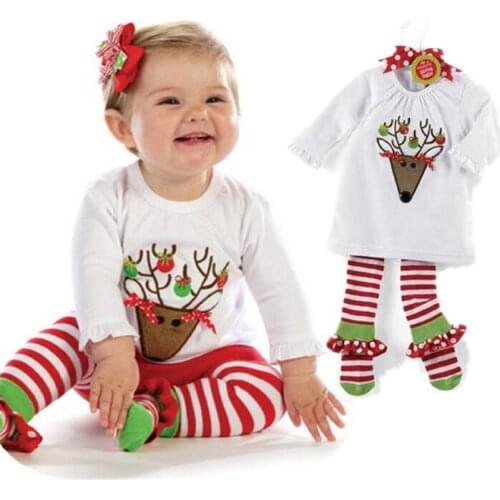 Christmas style baby clothes 2017 new cartoon baby boy girl clothing set T-shirt+pant 2 pcs for 3-6 years baby