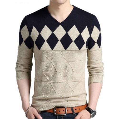 New Pullovers Wool Men Sweater Autumn Winte Slim Fit Casual Pullovers Men Pattern V-Neck Fashion Solid Sweaters Knitted