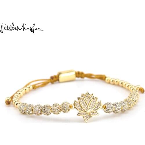 Luxury Paving CZ Lotus bracelet ball Charm copper Beads Braided Adjustable handmade men Bracelets Bangles for women Jewelry