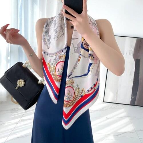 2021 spring new female scarf high quality shawl silk fashion scarf head scarf beach sun protection Baotou scarf 90cm * 90c