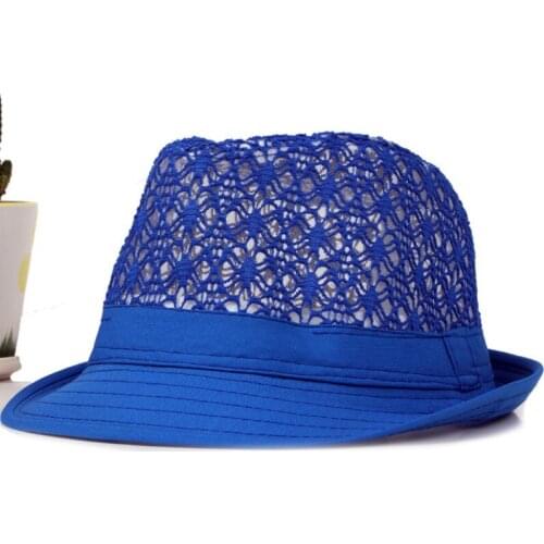 HT1581 Spring Summer Men Women Hat Unisex Wide Brim Fedora Hat Neon Colors Derby Trilby Jazz Hat Breathable Hollow Beach Sun Hat