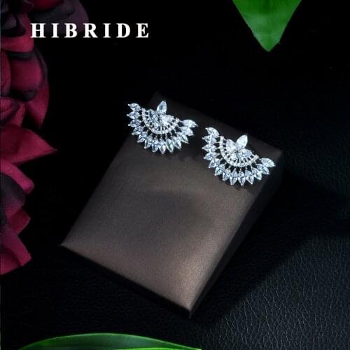 HIBRIDE Beautiful Clear Cubic Zirconia Jewelry Fan Shape Fashion Brand Big AAA CZ Wedding Earring For Women E-242