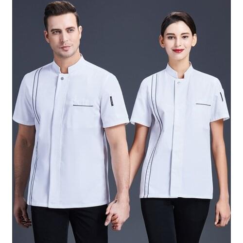 Unisex Kitchen Short Sleeve Chef Jacket Bakery Catering Restaurant Cooking Cook Coat Barber Shop Canteen Hotel Uniform Workwear