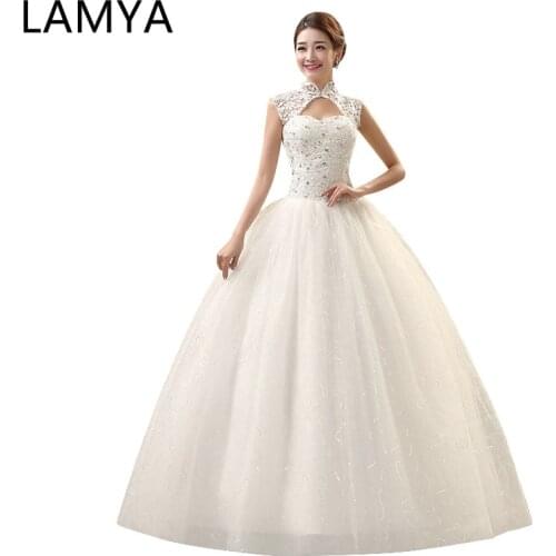Vintage Wed Dress Unique High Neck Design Shining Sequined Lace Up Plus Suze Wedding Dress ball gown wedding dresses 201