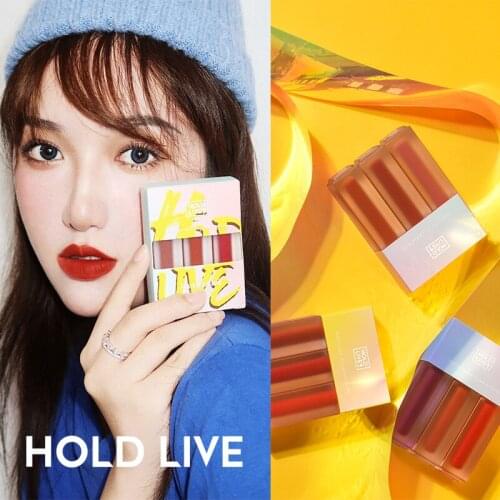 HOLD LIVE 3Colors in 1 Waterproof Batom Matte Lipstick Sexy Red Lip Tint Liquid Lipgloss Nude Makeup Long Lasting Lip Glaze New