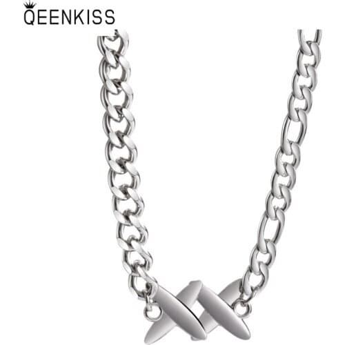 QEENKISS NC7147 Fine Jewelry Wholesale Fashion Woman Birthday Wedding Gift XX Hip-hop Street 18KT White Gold Pendant Necklace