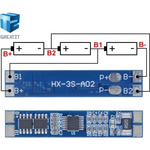 GREATZT 3S 12V 8A Li-ion 18650 Lithium Battery Charger Protection Board 11.1V 12.6V 10A BMS Charger Protection Board