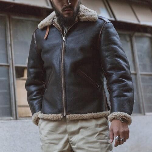 Bronson USAAF B-6 Shearling Flight Jacket Sheepskin Bomber Jacket Winter Warm Retro Military Jacket