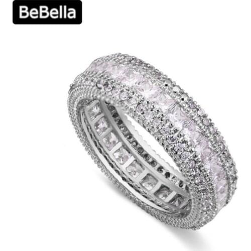 BeBella Square Cut Stone Pave Setting Finger Ring With Quality Cubic Zirconia Fashion Brand Jewelry For Women Girl Fiancee