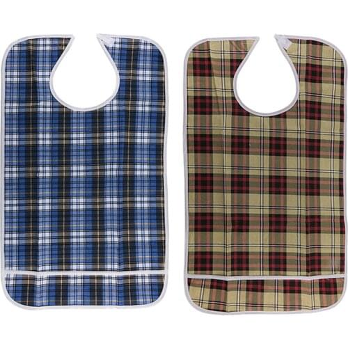 2pcs Leak Proof Water Proof Adult Disability Elderly Bib Mealtime Cloth Protector Waterproof Apron Blue Khaki