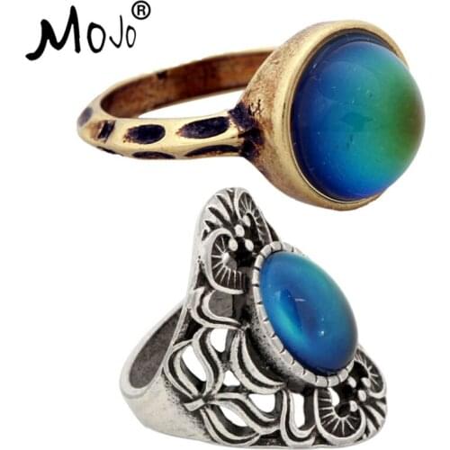 2PCS Vintage Bohemia Retro Color Change Mood Ring Emotion Feeling Changeable Ring Temperature Control Ring for Women RG002-RS013
