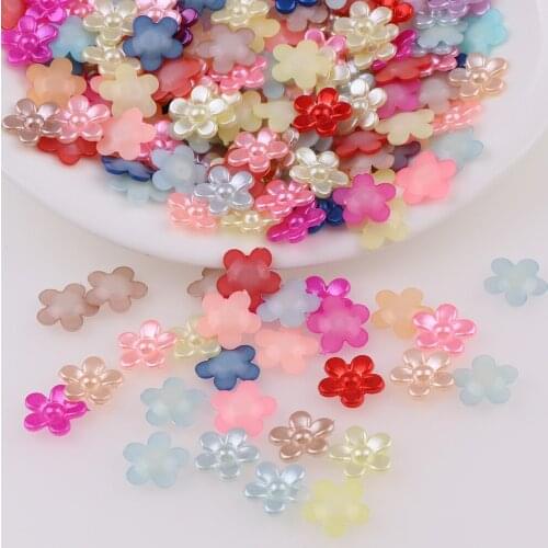 200Pcs 11mm ABS Five-petal Flower Pearl Imitation Beads Flatback Garment/Wedding/Clothes/Nail Art Phone Decoration