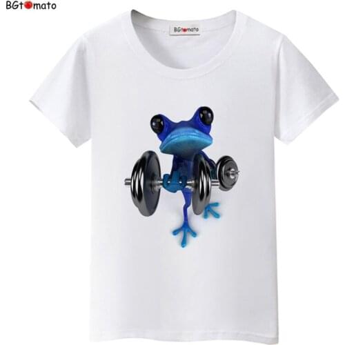 2021 Funny blue frog weightlifting t shirt women 3D Creative lovely cartoon tops Brand Good quality cool tee shirts