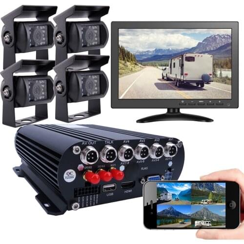 4CH 4G GPS WIFI 1080P HDD Vehicle Car DVR Video Recorder Kit 10" Screen SONY IP69 Rear Side Front Camera for Truck Van Bus RV