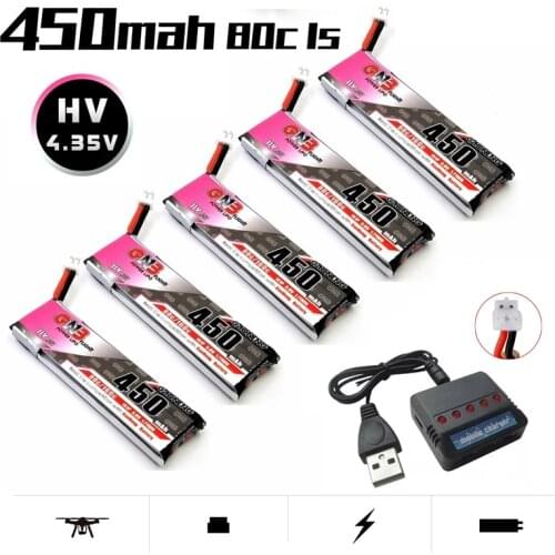GNB 3.8V 1S 450MAH 80C/160C HV 4.35V Lipo battery + Charger for FPV Racing Drone M80S Tiny7 Beta75S Emax Tinyhawk Snapper7 PH2.0
