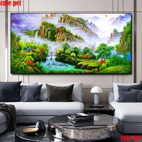 DIY Diamond Embroidery Natural scenery mountains rivers 5D Diamond Painting rhinestone Full drill Home Decoration Handmade large