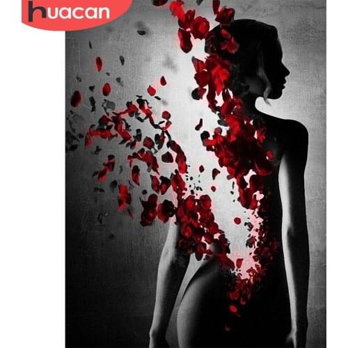 HUACAN Diamond Painting Full Drill Portrait Woman Home Art Diamond Embroidery Rose Mosaic Decoration For Home