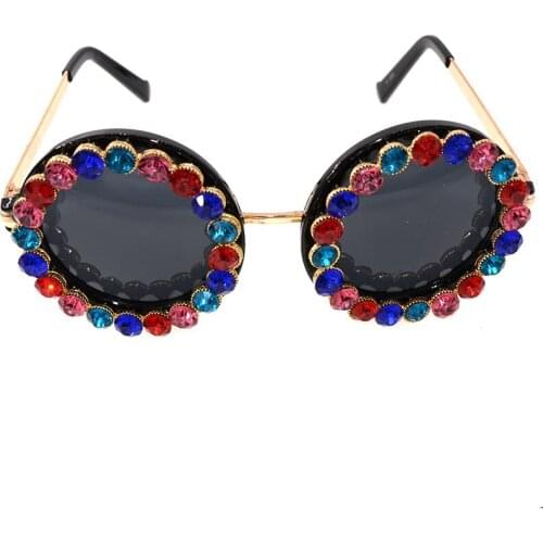 Big Round Sunglasses Women Brand Design Crystal Stone Metal Frame Sunglass Top Quality Retro Summer Sun glasses