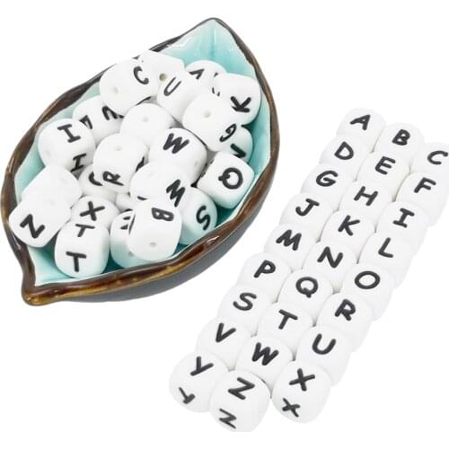 100pcs/bag Pacifier Chain Silicone Beads Alphabet Letter Bead DIY 12mm Silicone Cube Teether Beads for DIY Name on Pacifier Clip