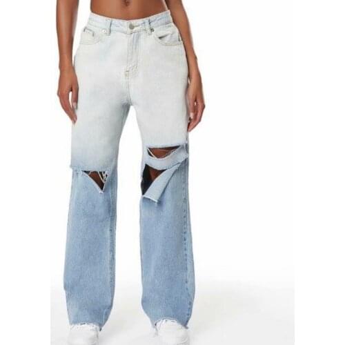 DOUJILI 2021 Spring Summer Jeans New Style Hot Selling Hollow Hole Long Pants Jeans Fashion Streatwear Trousers For Women