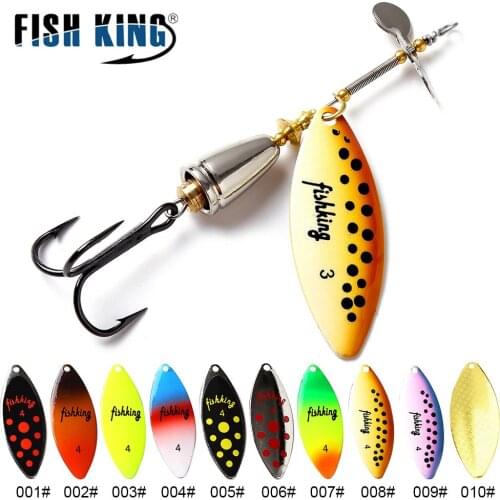 FISH KING New Metal Fishing Lure Willow Leaf Blades Spinner Bait High Quality Hard Baits Treble Carbon Hook
