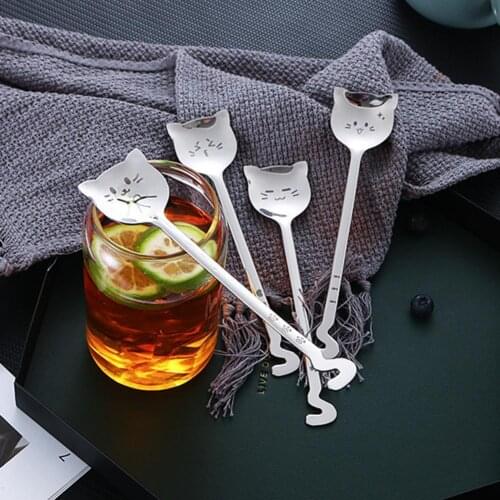 Coffee Spoon Cute Non-stick Stainless Steel Creative Cat Shape Spoon for Kitchen