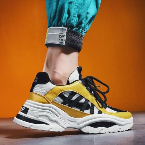 Stylish Designer Casual Shoes Men Yellow Sneakers Black White Walking Footwear Breathable Mesh Sneakers Men Shoes