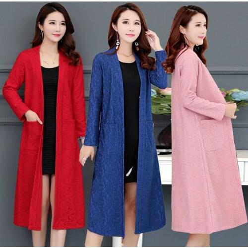 Autumn new womens jacket spring fashion hollow jacket long section cardigan wild lace coat dignified atmospheric windbreaker