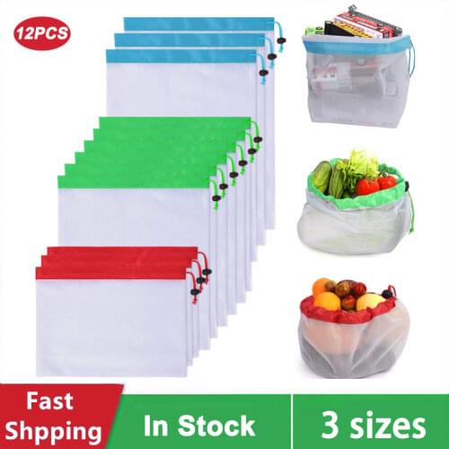 3 Sizes Reusable Mesh Produce Fruit Bag Washable Eco-Friendly Bags for Grocery Shopping Storage Vegetable Toys Sundries Bag