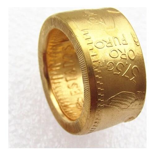 1943 Mexico Gold 50 Peso Coin Gold Plated Coin Ring Handmade In Sizes 9-16