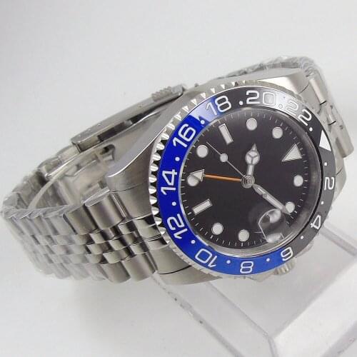 40mm DREAMRUI black dial Sapphire glass ceramic bezel Luminous jubilee Orange GMT automatic mens watch