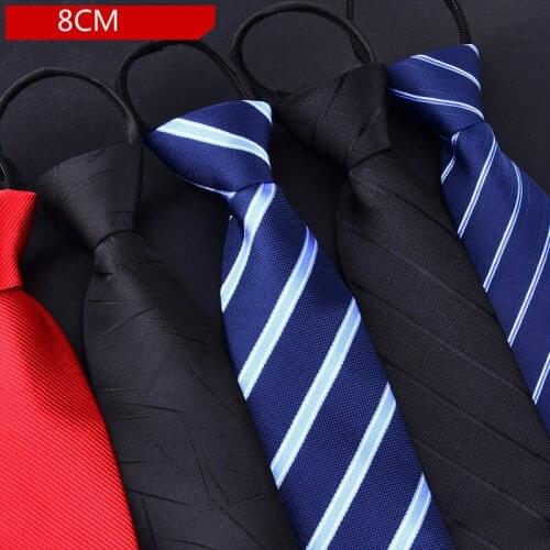 Mens Zip-up Tie 8cm Aadjustable Dressed Business Groom Wedding Stripe for Man Gift
