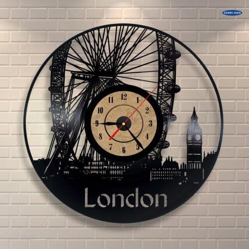 Music London Vinyl Wall Clock Art Gift Room Modern Home Record Vintage Decoration duvar saati